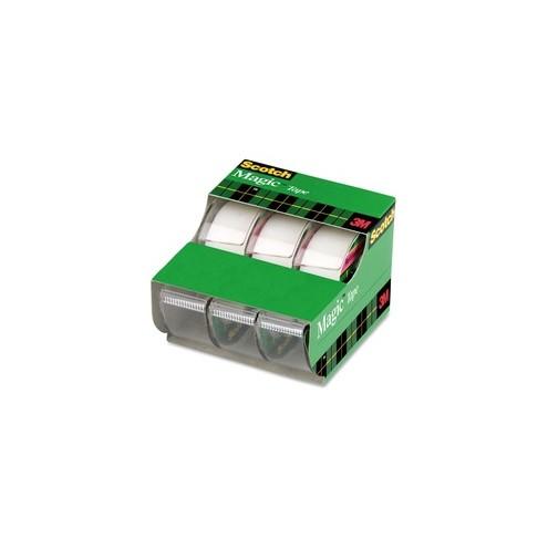 Scotch 3-Roll Tape Caddy - 25 ft Length x 0.75" Width - 1" Core - Permanent Adhesive Backing - Dispenser Included - Handheld Dispenser - 3 Roll - Clear