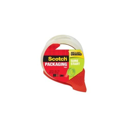 Scotch Sure Start Packaging Tape - 38.20 yd Length x 1.88" Width - 2.6 mil Thickness - 3" Core - Synthetic Rubber Backing - Dispenser Included - Handheld Dispenser - 1 Roll - Clear