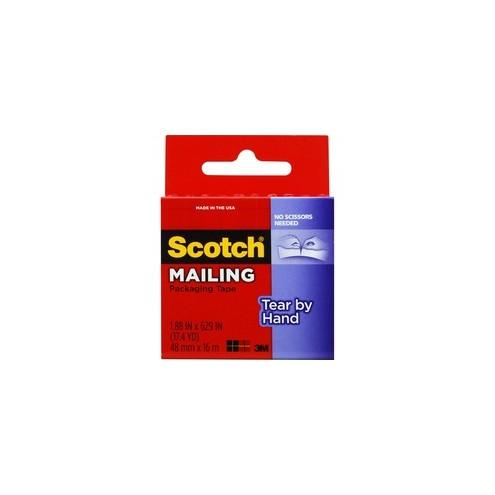 Scotch Tear-By-Hand Mailing Packaging Tape - 17.50 yd Length x 1.88" Width - 2.8 mil Thickness - 1.50" Core - Synthetic Rubber Resin - 2.80 mil - Rubber Resin Backing - 1 / Roll - Clear