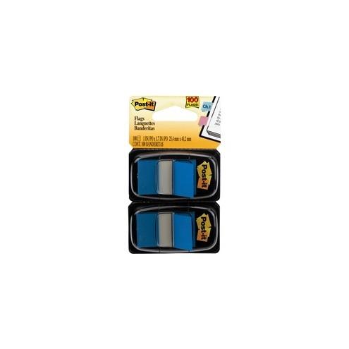 Post-it® Flags - 2 Dispensers - 100 x Blue - 1" x 1.75" - Rectangle - Unruled - Blue - Removable, Tab - 100 / Pack