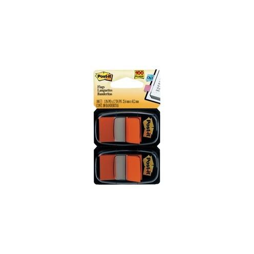 Post-it® Flags - 2 Dispensers - 100 x Orange - 1" x 1.75" - Rectangle - Unruled - Orange - Removable, Tab - 100 / Pack