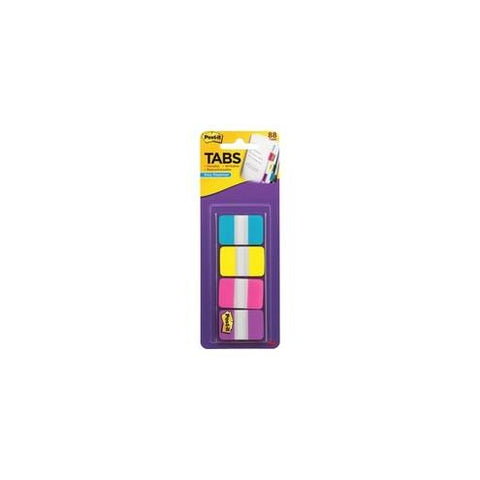 Post-it® Tabs - 88 Write-on Tab(s) - 1.50" Tab Height x 1" Tab Width - Aqua, Yellow, Pink, Violet Tab(s) - 88 / Pack