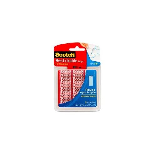 Scotch Restickable Strips - 3" Length x 1" Width - 6 / Pack - Clear