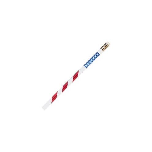 Moon Products Stars & Stripes Themed Pencils - #2 Lead - Red, White, Blue Barrel - 12 / Dozen