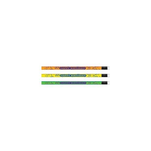 Moon Products Neon Happy Birthday Design Pencils - #2 Lead - Assorted Bright Barrel - 12 / Dozen
