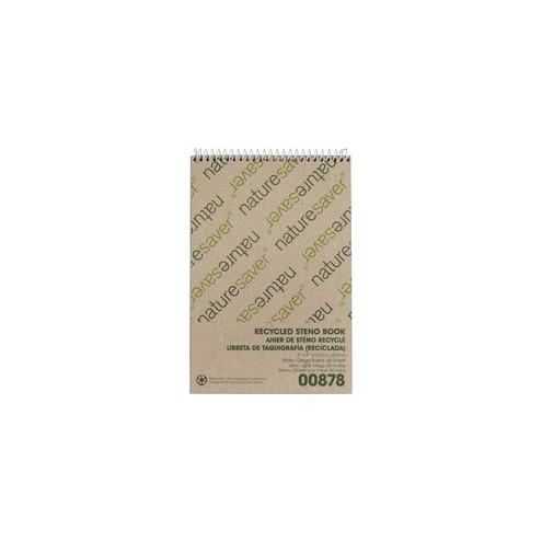 Nature Saver Recycled Steno Book - 60 Sheets - Spiral - 6" x 9" - White Paper - Chipboard Cover - Back Board - Recycled - 1 / Each
