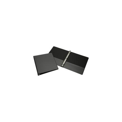 SKILCRAFT Faux Leather View Binder With Pockets - 1/2" Binder Capacity - Letter - 8 1/2" x 11" Sheet Size - 3 x Round Ring Fastener(s) - Internal Pocket(s) - Faux Leather - Black - Embossed - 1 Each