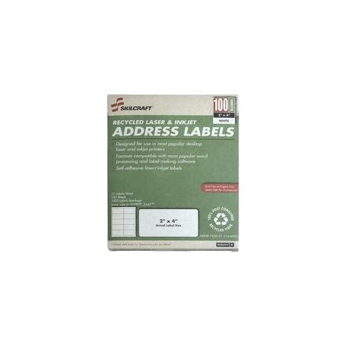 SKILCRAFT Laser Shipping Label - 2" Width x 4" Length - Rectangle - Laser, Inkjet - White - 10 / Sheet - 1 Box