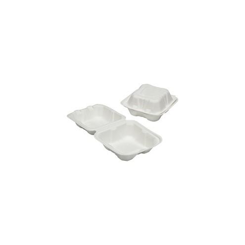 SKILCRAFT Hinged Lid Square Food Tray - Food Container - Wood Pulp - Microwave Safe - White - 400 Piece(s) / Carton - TAA Compliant