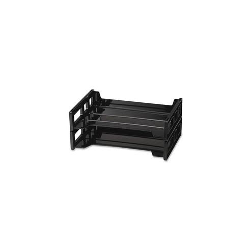 OIC Side-Loading Stackable 2/PK Desk Trays - 2.8" Height x 13.2" Width x 9" Depth - Desktop - Black - Plastic - 2 / Pack