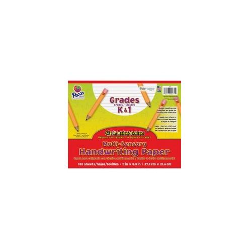 Pacon Grades K - 1 Multi - sensory Handwriting Tablet - Letter - 11" x 8.5" - Wide Rule - 100 Sheets/Pack - White