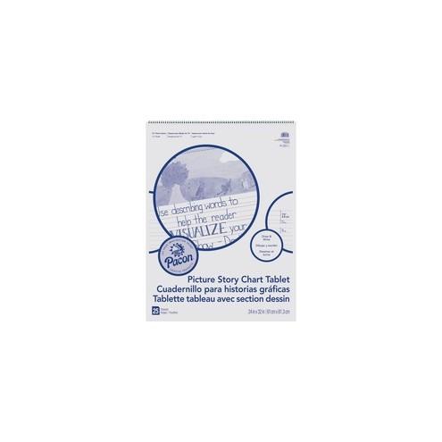 Pacon Ruled Picture Story Chart Tablet - 25 Sheets - Spiral Bound - Both Side Ruling Surface - Ruled - 1.50" Ruled - 13.63" Picture Story Space - 24" x 32" - White Paper - Punched - 25 / Each