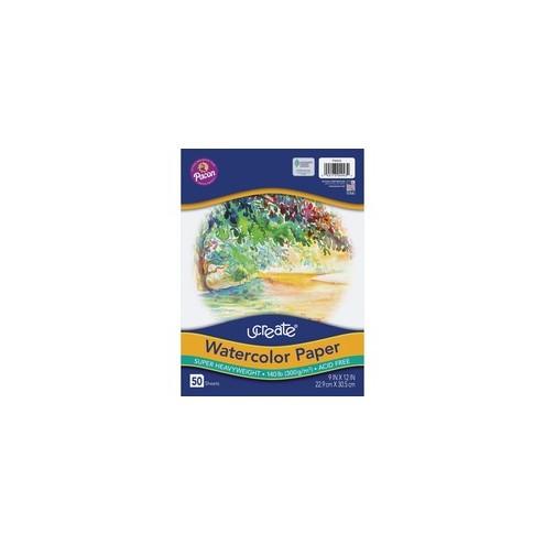 UCreate 140 lb. Watercolor Paper - 50 Sheets - 140 lb Basis Weight - 300 g/m² Grammage - 9" x 12" - White Paper - Acid-free, Heavyweight Sheet, Recyclable, Sturdy - 50 / Each