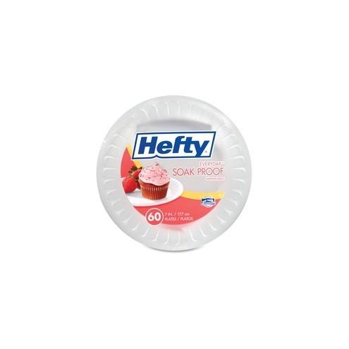 Hefty Soak Proof Everyday Plates - 60 / Pack - 7" Diameter Plate - Foam - Disposable - White - 480 Piece(s) / Carton