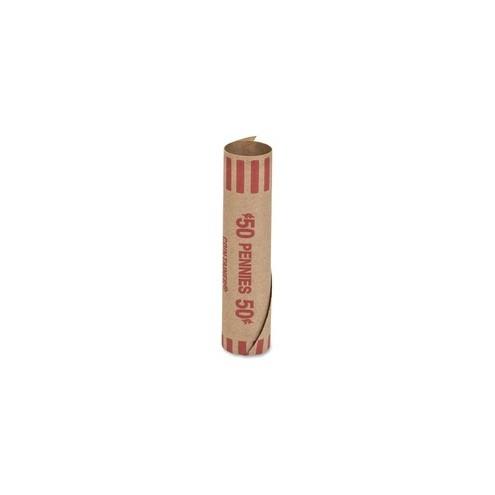 PAP-R Tubular Coin Wrappers - Total $0.50 in 50 Coins of 1¢ Denomination - Heavy Duty, Burst Resistant - Kraft - Red