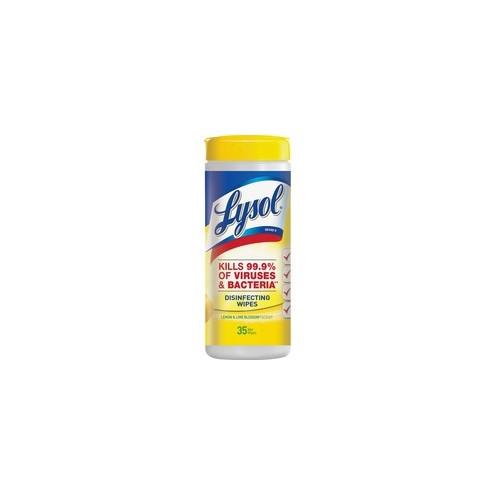 Lysol Lemon/Lime Disinfect Wipes - Wipe - Lemon, Lime Blossom Scent - 35 / Canister - 12 / Carton - White