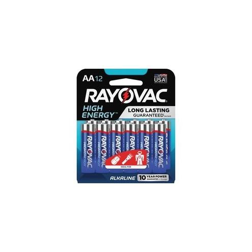 Rayovac High Energy Alkaline AA Batteries - For Calculator, Toy, Flashlight, LED Light - AA - Alkaline - 12 / Pack
