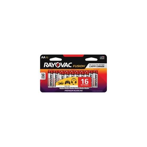 Rayovac Fusion Advanced Alkaline AA Batteries - For Multipurpose - AA - 1.5 V DC - Alkaline - 16 / Pack
