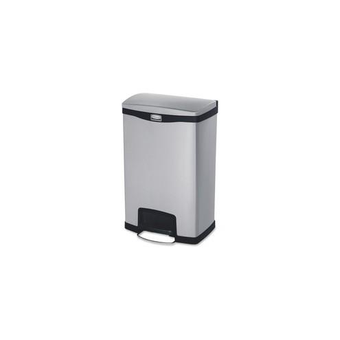 Rubbermaid Commercial Slim Jim Metal 13G Front Step Can - 13 gal Capacity - 28.7" Height x 13.7" Width - Stainless Steel, Poly - Black