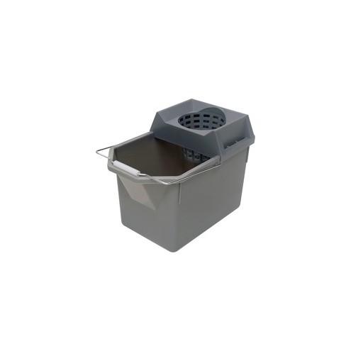 Rubbermaid Commercial Pail & Mop Strainer Combo Pack - 15 quart - Light Weight, Durable, Stackable, Wringer, Foot Pedal Water Evacuation - Plastic, Tubular Steel - Steel Gray - 6 / Carton