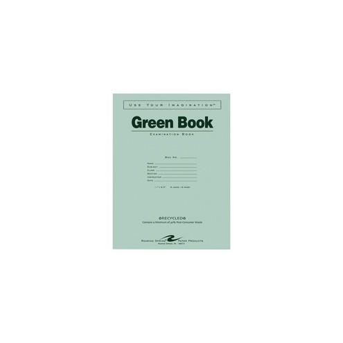 Roaring Spring Recycled Wide Ruled Exam Book - Letter - 8 Sheets - 16 Pages - Stapled - Ruled Red Margin - 15 lb Basis Weight - 8 1/2" x 11" - White Paper - Green Cover - Recycled - 50 / Pack