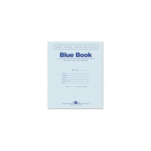Roaring Spring Wide-ruled Blue Examination Book - 12 Sheets - 24 Pages - Stapled - Wide Ruled Red Margin - 15 lb Basis Weight - 7" x 8 1/2" - White Paper - Blue Cover - 1Each