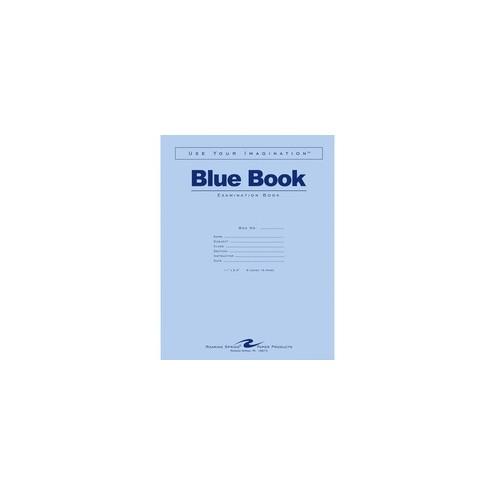 Roaring Spring 8 - sheet Blue Examination Book - Letter - 8 Sheets - 16 Pages - Stapled Red Margin - 15 lb Basis Weight - 8 1/2" x 11" - White Paper - Blue Cover - 50 / Pack