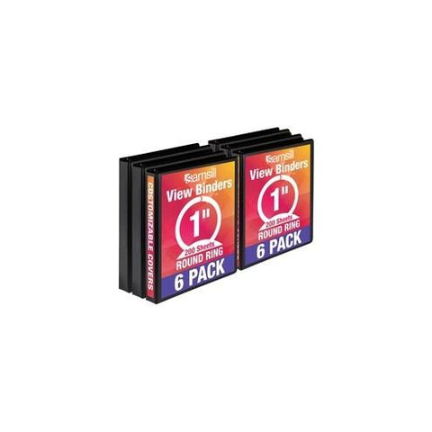 Samsill Value Round Ring View Binder - 1" Binder Capacity - 200 Sheet Capacity - 3 x Ring Fastener(s) - 4.02 lb - Recycled - 6 / Carton
