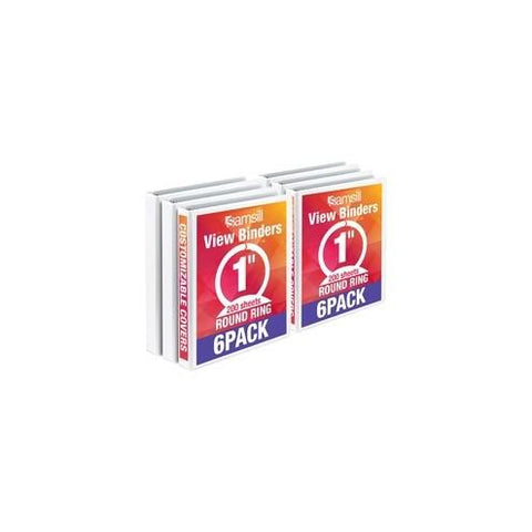 Samsill Value Round Ring View Binder - 1" Binder Capacity - 200 Sheet Capacity - Round Ring Fastener(s) - White - 4.02 lb - Recycled - 6 / Carton