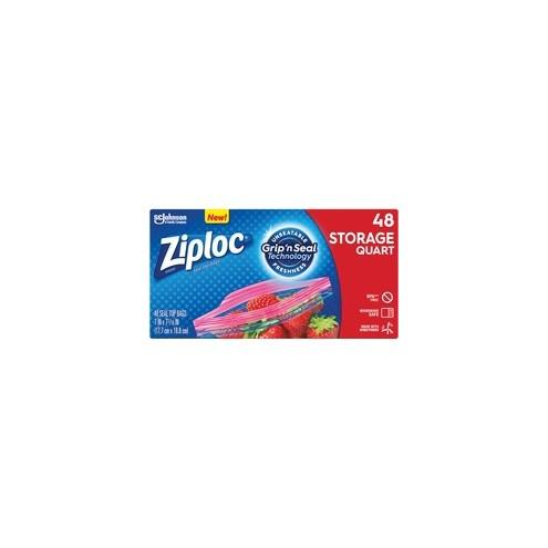 Ziploc® Quart Storage Seal Top Bags - Medium Size7" Width x 7.44" Length - Clear - Plastic - 48/Box - Food, Supplies