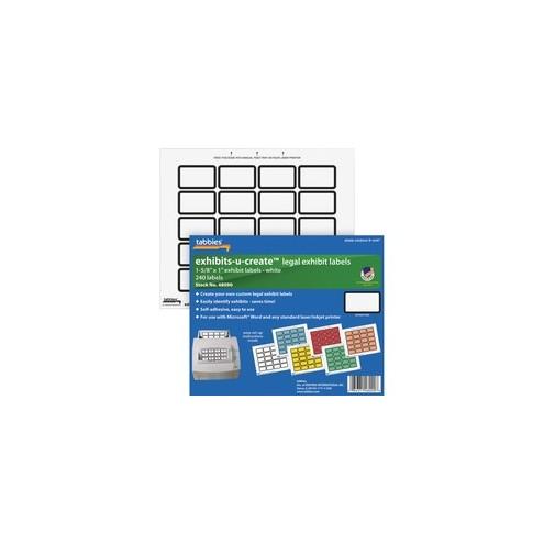 Tabbies Legal Exhibits-U-Create 1" Labels - 1 5/8" Width x 1" Length - Laser - White - 20 / Sheet - 240 / Pack