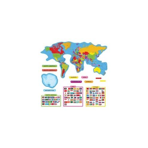 Trend Continents & Countries Bulletin Board Set - Learning, Fun Theme/Subject - 35" Height x 31" Length - Multicolor - 27 / Set