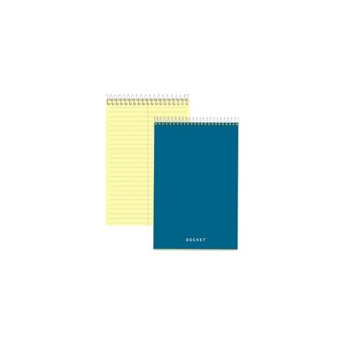 TOPS Docket Steno Book - 100 Sheets - Coilock - 6" x 9" - Canary Paper - Forest Green Cover - Chipboard Cover - Perforated, Hard Cover, Rigid - 1Each