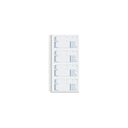 TOPS Telephone Message Book - Spiral Bound - 2 PartCarbonless Copy - 2.75" x 5" Form Size - 11" x 5 1/2" Sheet Size - White - 1 Each