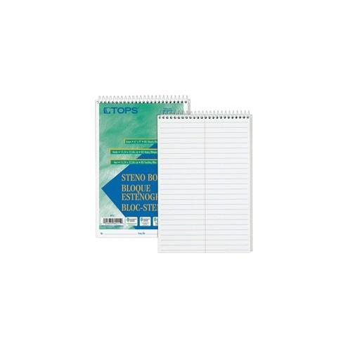 TOPS Steno Books - 80 Sheets - Wire Bound - Gregg Ruled - 6" x 9" - White Paper - Hardboard Cover - WireLock - 12 / Pack