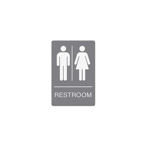 HeadLine Restroom Image Indoor Sign - 1 Each - Restroom Print/Message - 6" Width x 9" Height - Rectangular Shape - Plastic - Gray, White