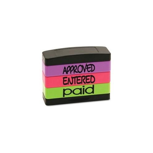 stackSTAMP Stamp Message Stack Set - Message Stamp - "APPROVED, ENTERED, PAID" - 1.81" Impression Width x 0.63" Impression Length - Assorted - 1 Each