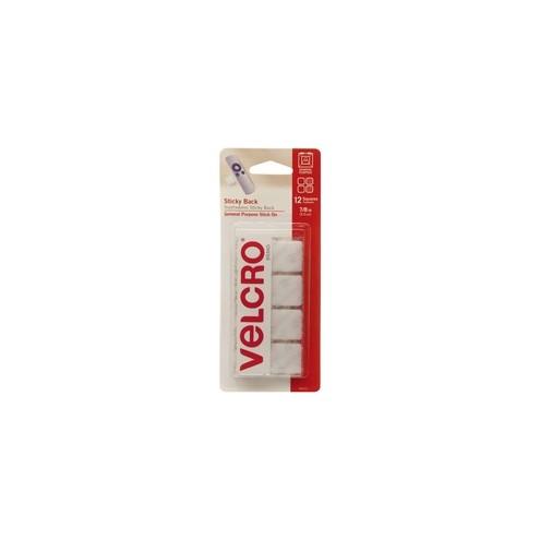 VELCRO® Brand Sticky Back Squares, 7/8in Squares, White, 12ct - Simple peel and stick application, ideal for smooth surfaces. Designed for indoor use.