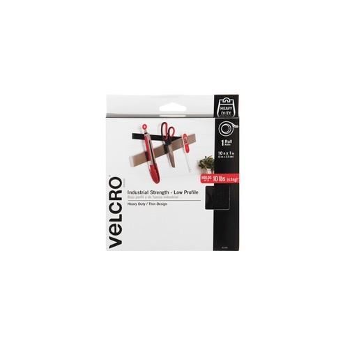 VELCRO® Brand Low Profile Industrial Strength Tape, 10ft x 1in Roll, Black - Ideal for jobs that require a powerful hold and a more finished look. Holds 1lb per square inch up to 10lbs.