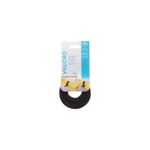 VELCRO® Brand ONE-WRAP® Thin Ties, 8in x 1/2in, Black, 50ct - Adjustable and reusable pre-cut ties. Wraps onto itself for a secure hold.