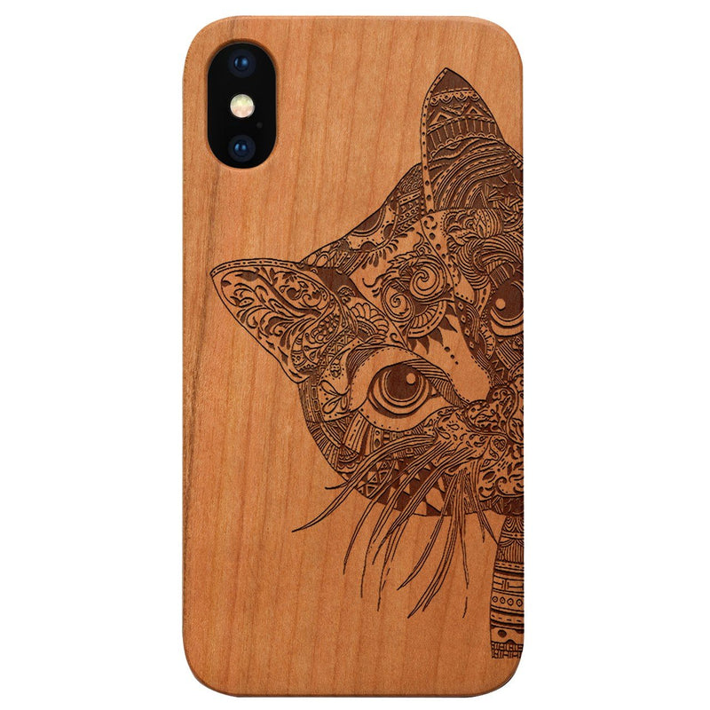 Cat Mandala - Engraved - Wooden Phone Case