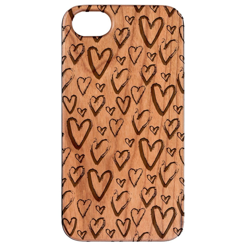 Heart Pattern - Engraved - Wooden Phone Case