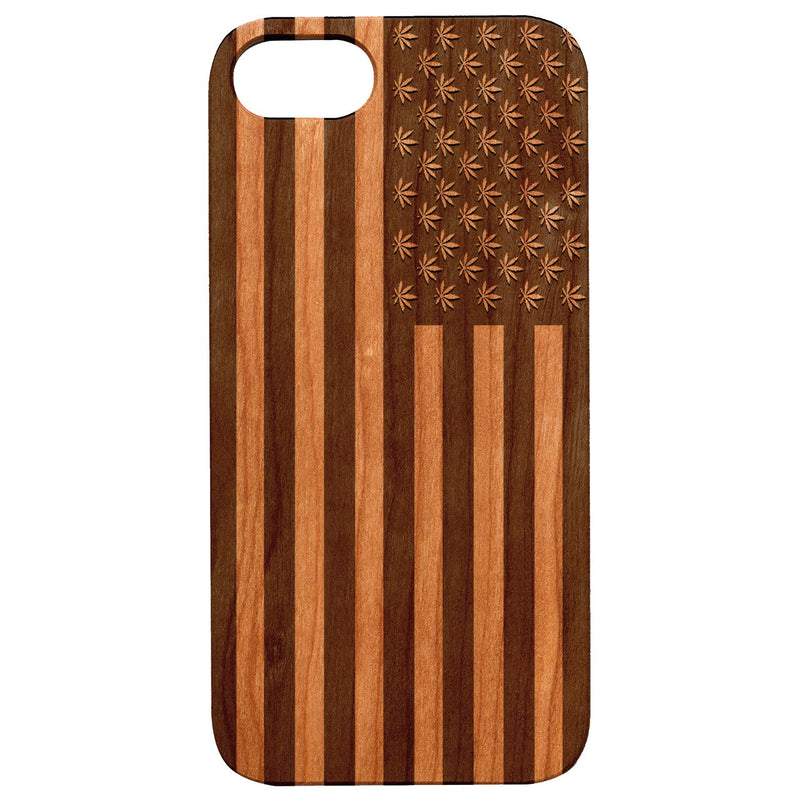 Usa Flag Marijuana - Engraved - Wooden Phone Case - IPhone 13 Models