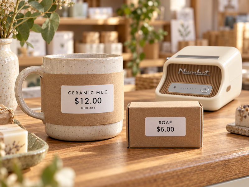 White labels with prices and product identification