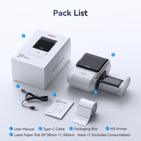 NIIMBOT M3 Label Maker Machine with Tape, 3'' Bluetooth Thermal Transfer Sticker Printer for Small Business Clothing, Address, Cable Storage, Compatible with Phones & PC (Not for 4x6 Shipping Label)