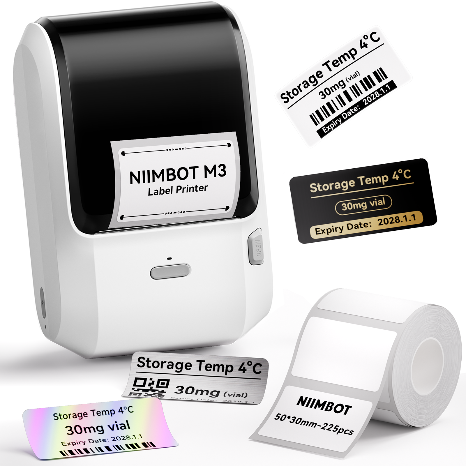 NIIMBOT M3 Label Maker Machine with Tape, 3'' Bluetooth Thermal Transfer Sticker Printer for Small Business Clothing, Address, Cable Storage, Compatible with Phones & PC(Not for 4x6 Shipping Label)