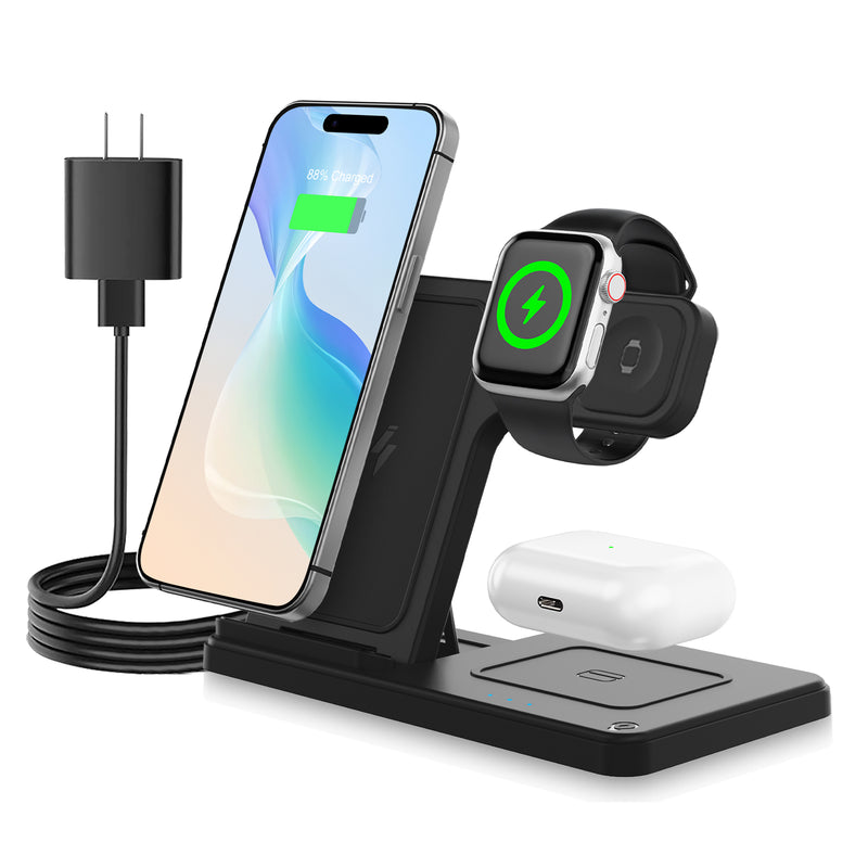 3 in 1 Wireless Charging Station for Apple Multiple Devices, Magsafe Fast Charge for iPhone 14 13 12 11 Pro Max XS XR X 8 Plus, for Watch 8 7 6 5 4 3 2 SE, for Air Pods 3 2 Pro, Black