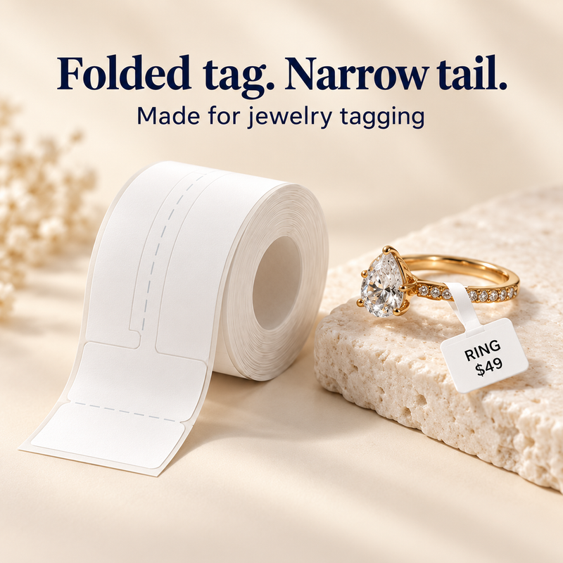 Folded tag with a narrow tail