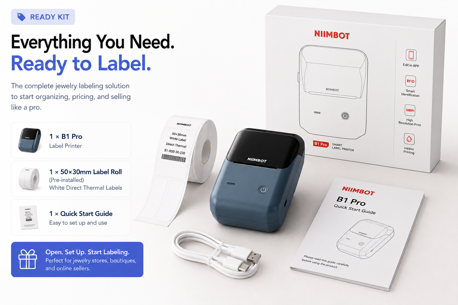 NIIMBOT B1 Pro Jewelry Labeling System | Professional Jewelry Label Printer Kit for Boutiques & Small Business