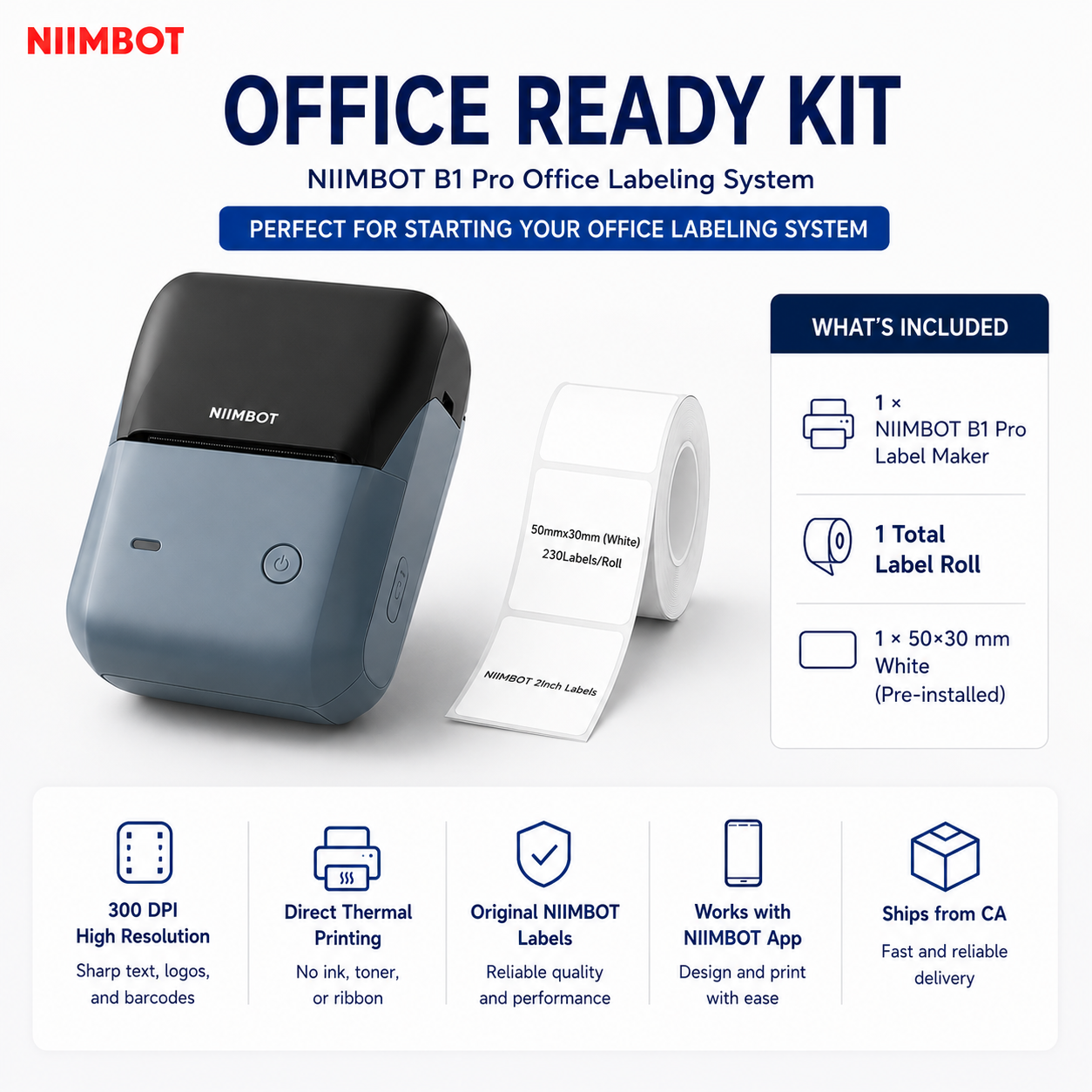 NIIMBOT B1 Pro Office Label Maker Kits, 300 DPI Direct Thermal Printer